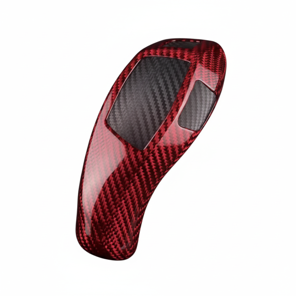 Red gear shift knob angled