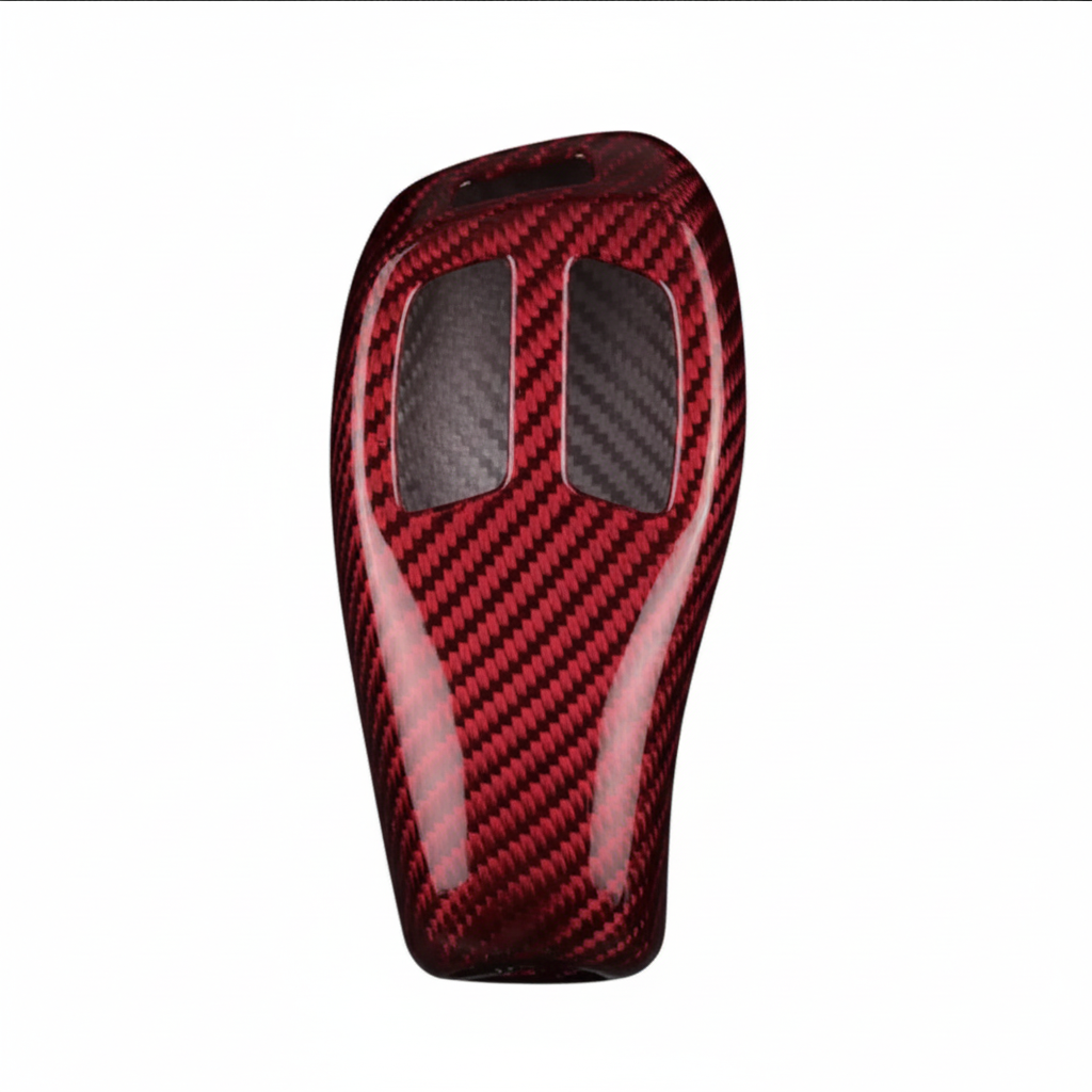 Red gear shift knob back view