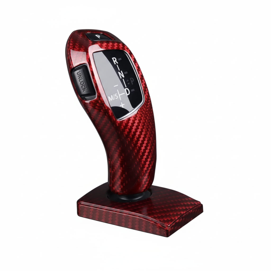 Red gear shift knob on stand