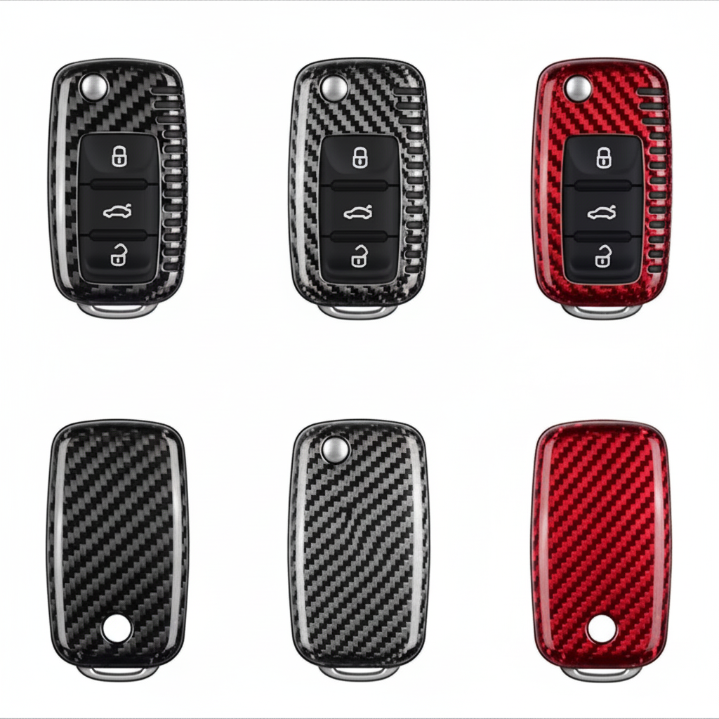 Six VW key covers in three colors