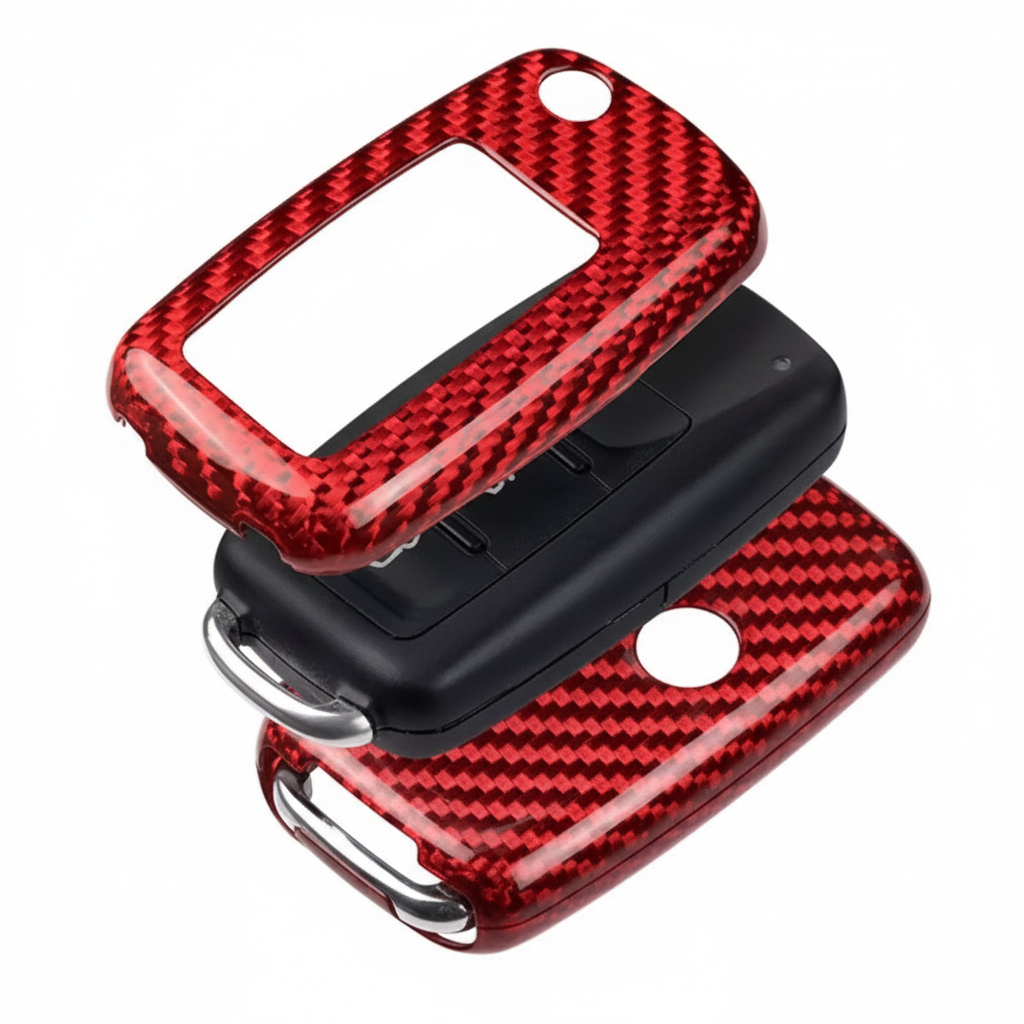 VW red carbon fiber key cover exploded view